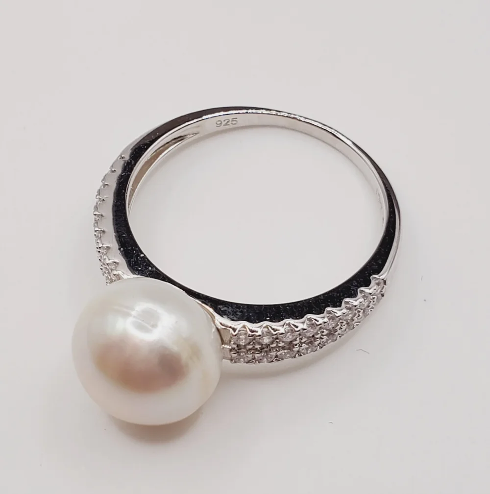 Akoya Cream Pearl & Simulated Pave Diamond Platinum | 925 Sterling Silver Ring
